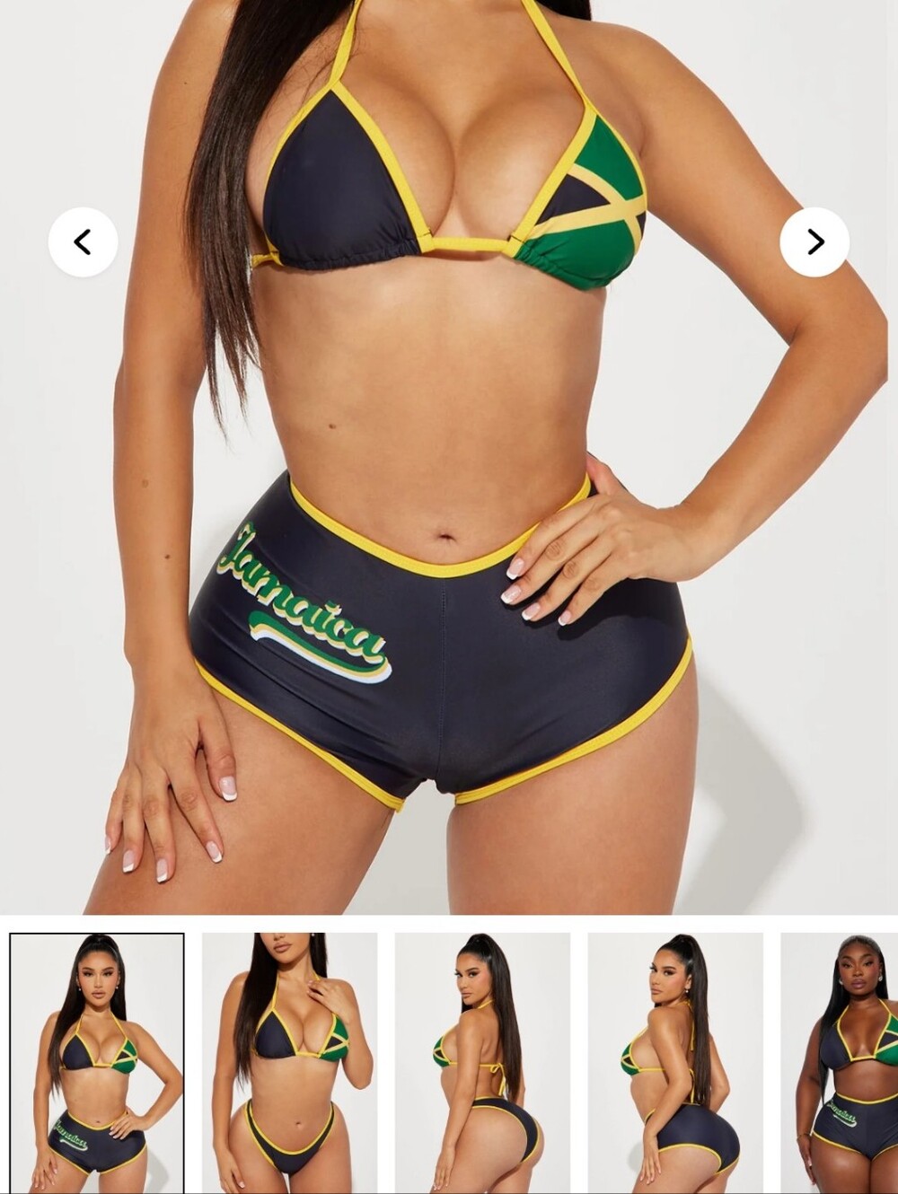 Women's Jamaica-Inspired Three-Piece Swim Set in Black & Green